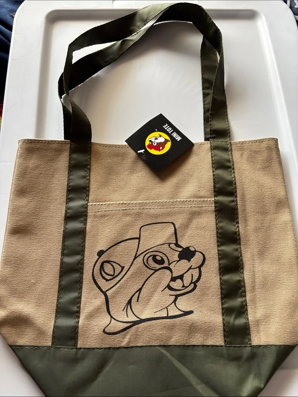 BUC-EE'S Mini Canvas Tote Bag with Olive Straps